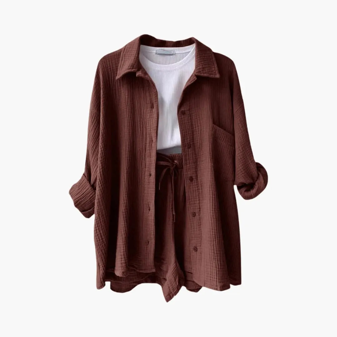 Womenâ€™s Two-Piece Set with Relaxed Shirt and Shorts