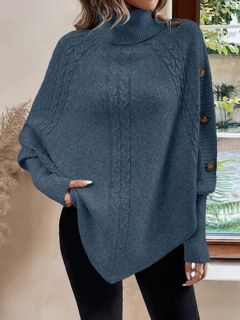 SuÃ©ter Feminino Manga Morcelo Gola Alta Sis Azul