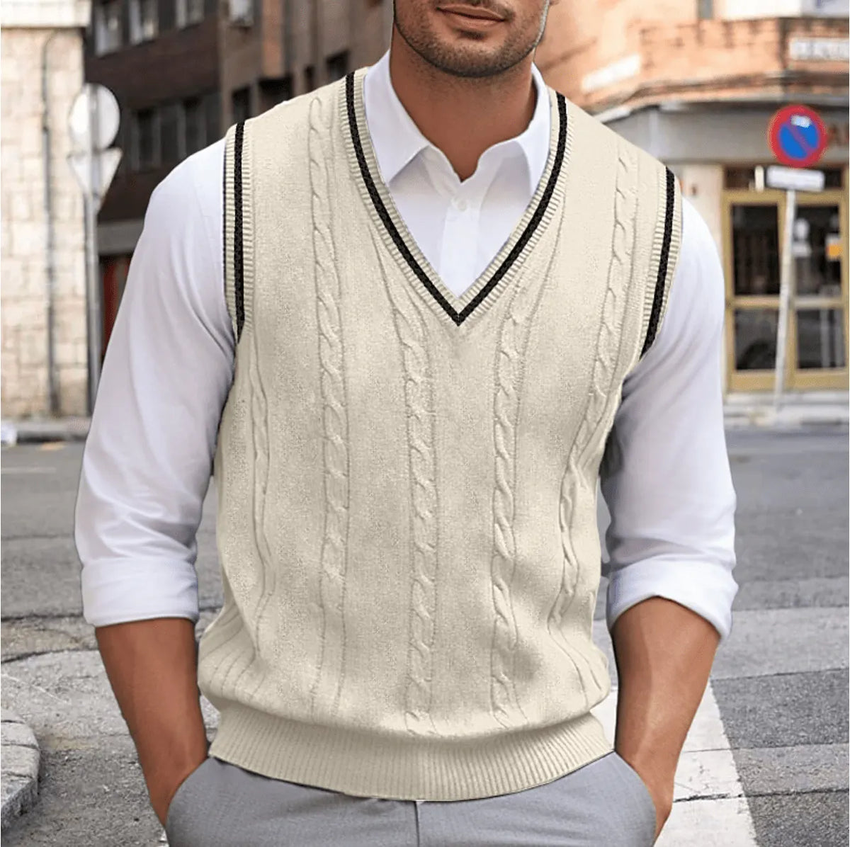 Ärmelloser Pullover Mit V-Ausschnitt Herren Sweatshirt