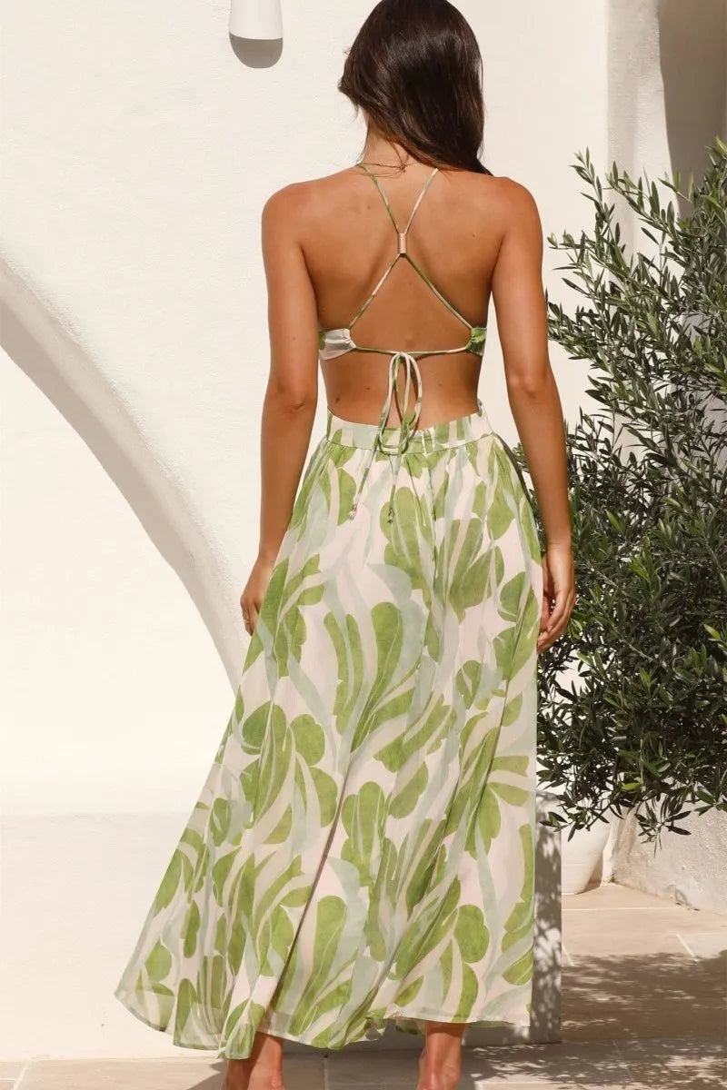 Elegantes Maxikleid mit BlÃ¤tterprint