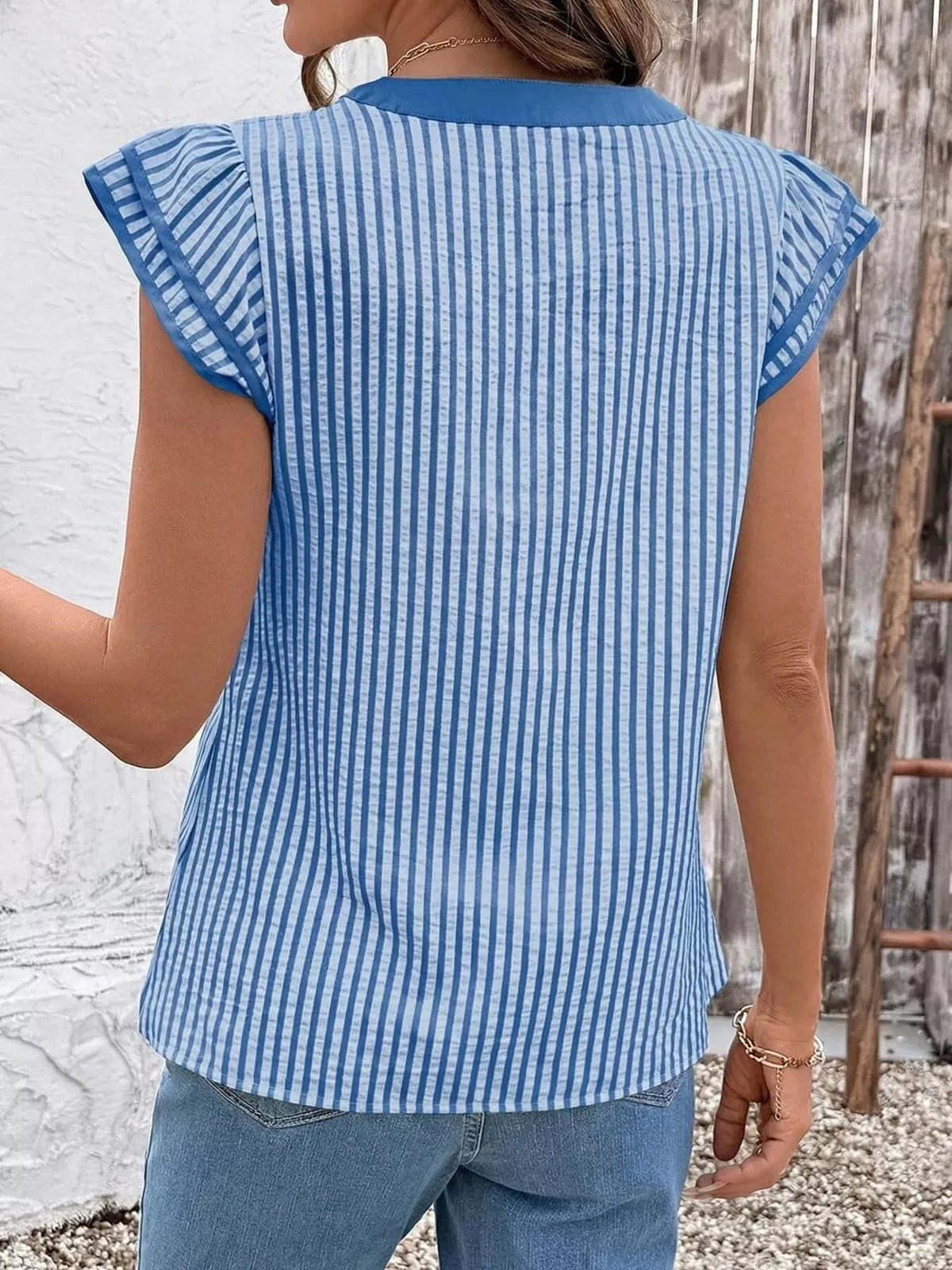 Striped Ruffle Sleeve Blouse