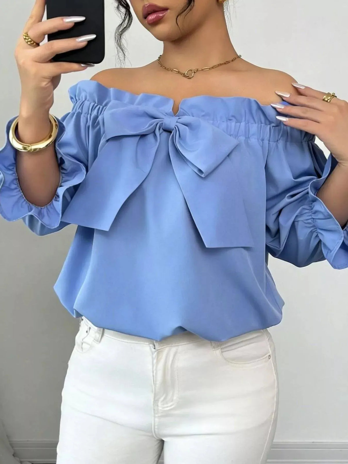Bow Flounce Sleeve Blouse