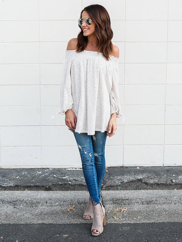 Off-the-shoulder Long Sleeves Blouse&shirt Tops