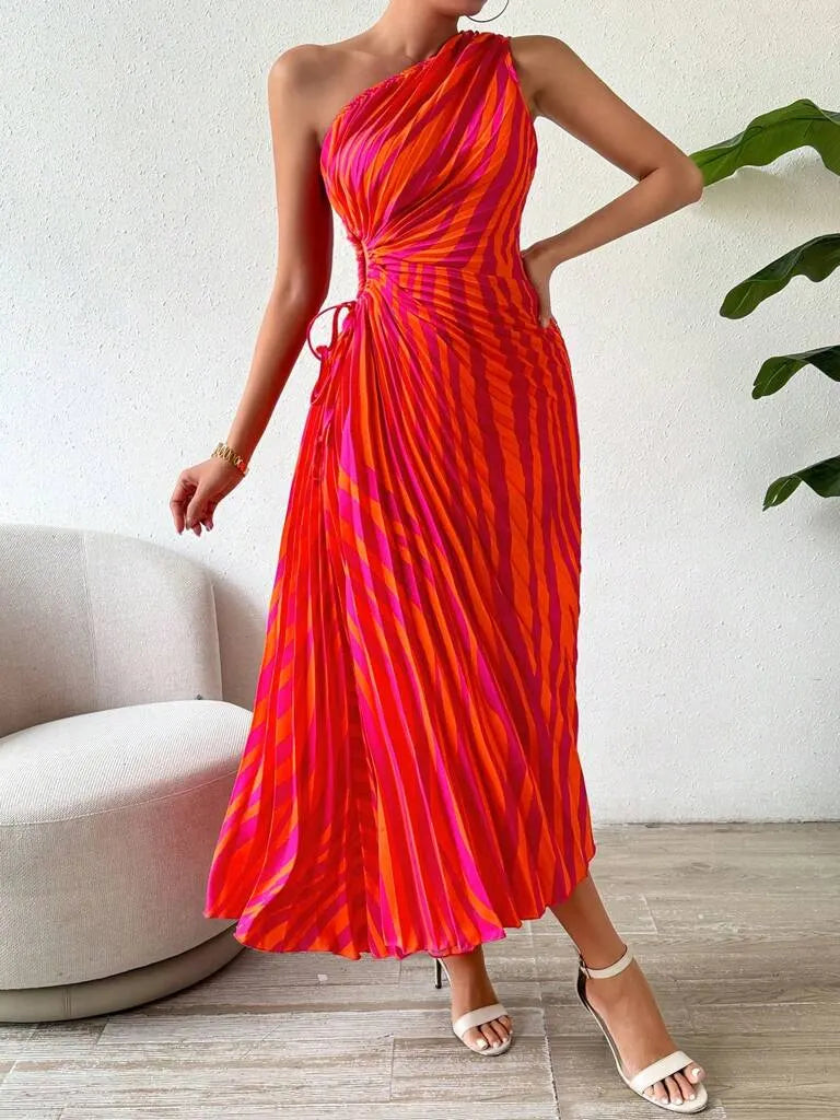 Vestido Midi Feminino Eleonora Laranja com Rosa