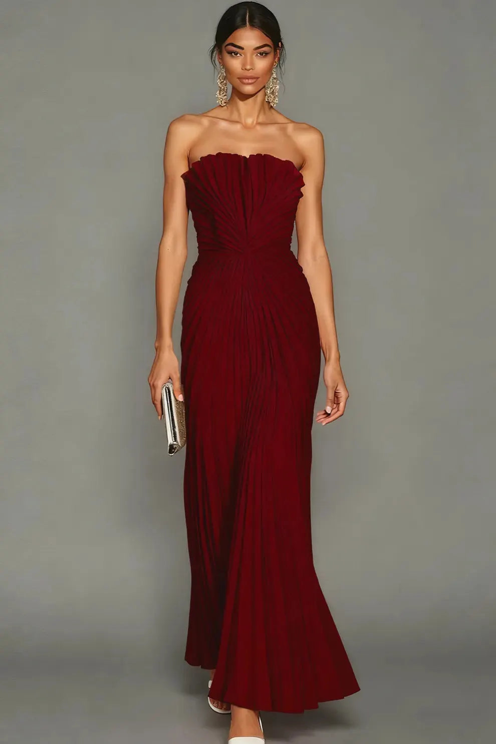 Elegantes, plissiertes, trägerloses Zeremonienkleid für Damen