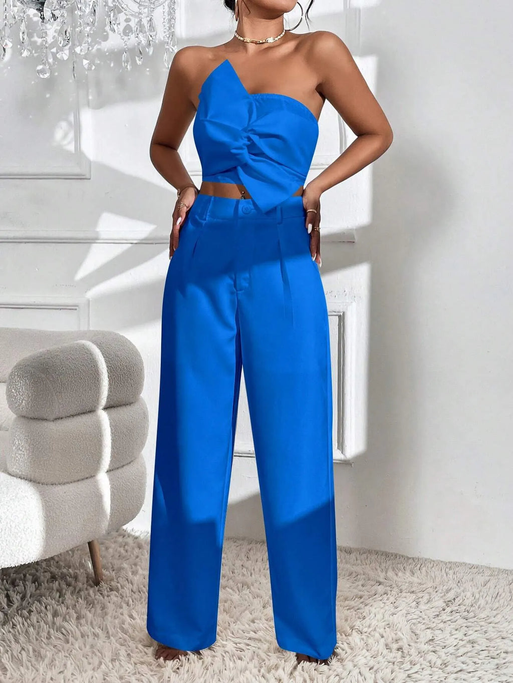 Conjunto Feminino CalÃ§a e Cropped Azul Lys