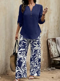 V-neck top and printed pants set