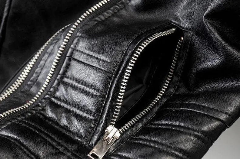 - Revers Reißverschluss Slim Fit Lederjacke