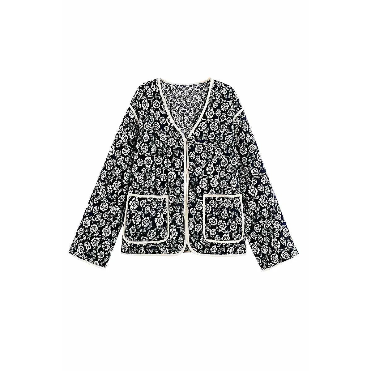 Florale Jacke mit Paspelierung