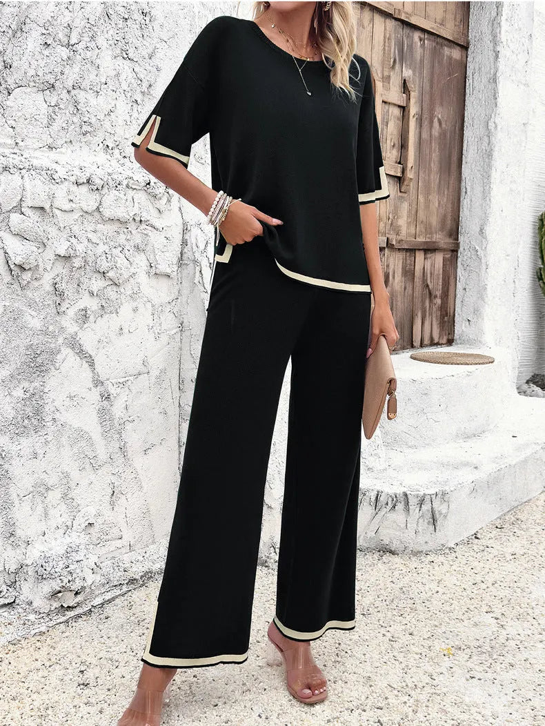 Stylish Women's Loungewear Set with Wide Pants and Split
