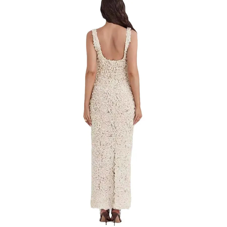 Damen Midikleid aus Spitze mit breiten Trägern für elegante Anlässe