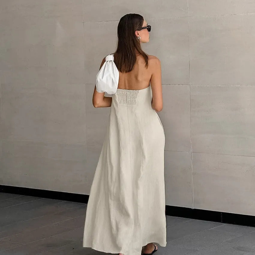 ELODIE | Lange Strapless Jurk Van Linnen-Katoen â€“ Luchtig, Natuurlijk, Elegant
