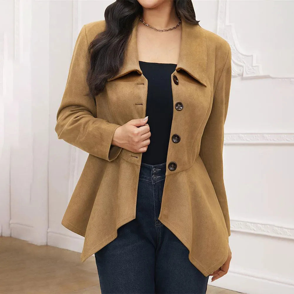 Elegant and casual suede polo collar jacket