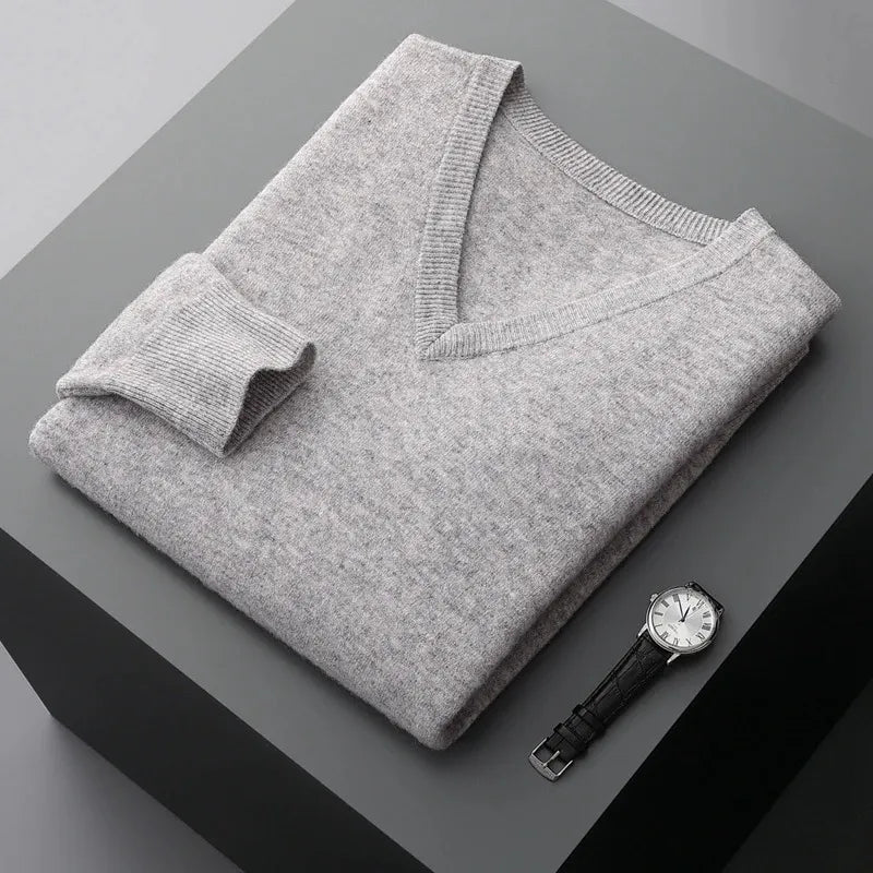 Herren Pullover V-Ausschnitt langarm Strick