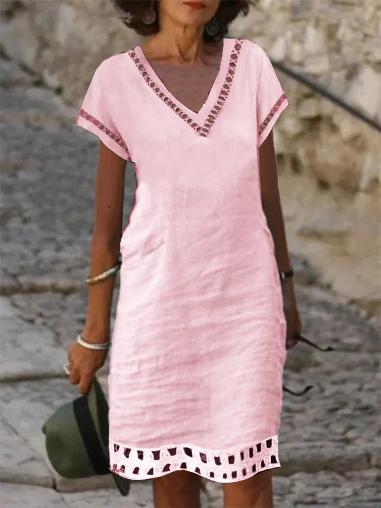 Casual Solid Color Lace Patchwork  Dress