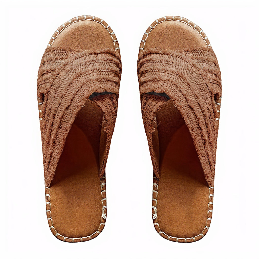 Textil-Sandalen mit Kreuzriemen und Seilsohle