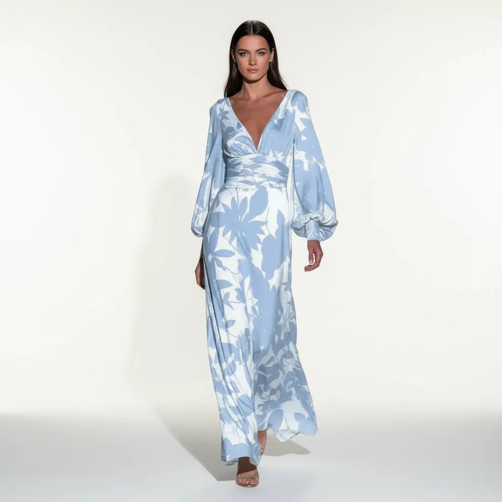 Maxikleid | Ballonsärmel und V-Ausschnitt | Frühling/Sommer