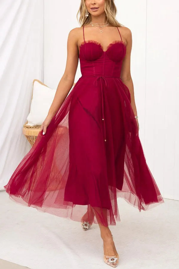Moxi| Tulle Corset Dress with Spaghetti Straps