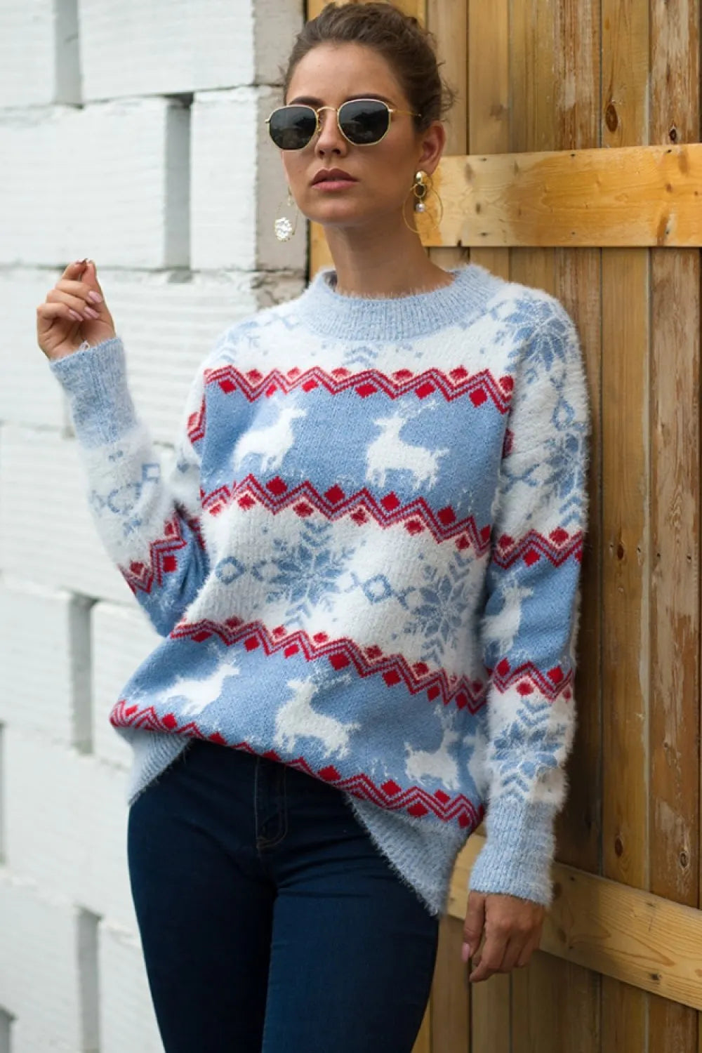 Streifen Weihnachten Schneereh Pullover