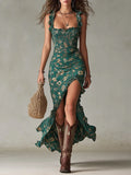 Women's Long Floral Dress with High Slit