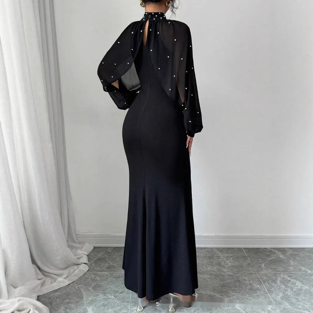 Robe longue manches lanterne en dentelle