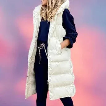 Kapuze Lange Weste Lässig Mode Einreihig Jacke