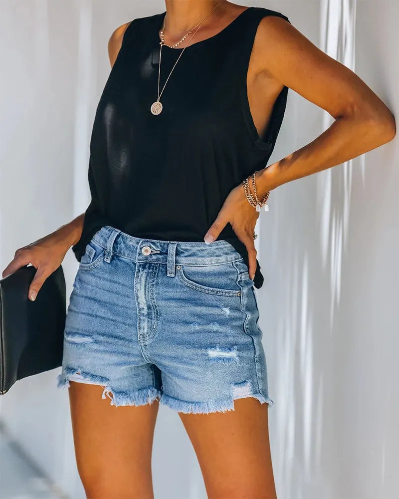 Women's Shorts with Ripped Details and Pockets