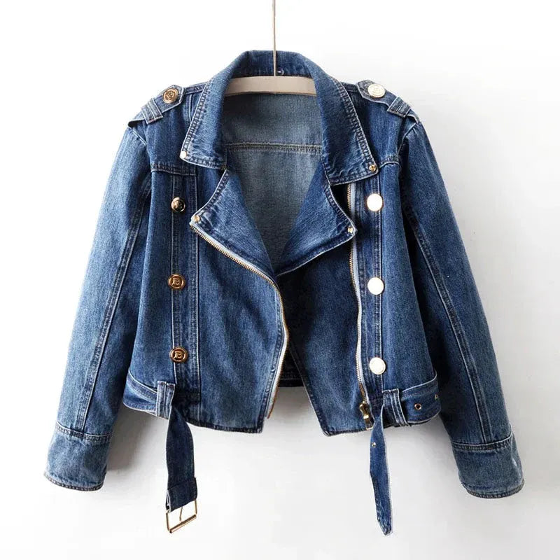 OLIVIA | Vintage Washed Denim Jack Voor Dames Met Riem En Knopen – Stoer, Vrouwelijk, Zomers
