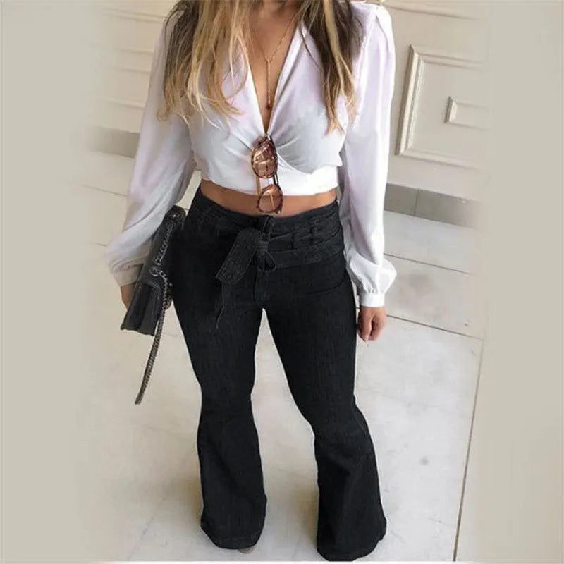 Pantalon Ã©vasÃ© Ã  lacets micro-Ã©lastiques