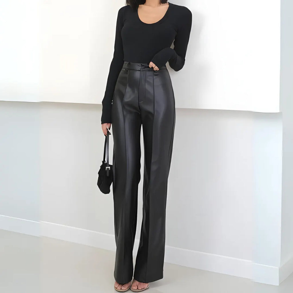 Elegante Leren Broek Voor Dames Met Hoge Taille - Flatterend & Stijlvol