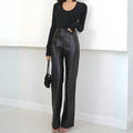 Elegante Leren Broek Voor Dames Met Hoge Taille - Flatterend & Stijlvol