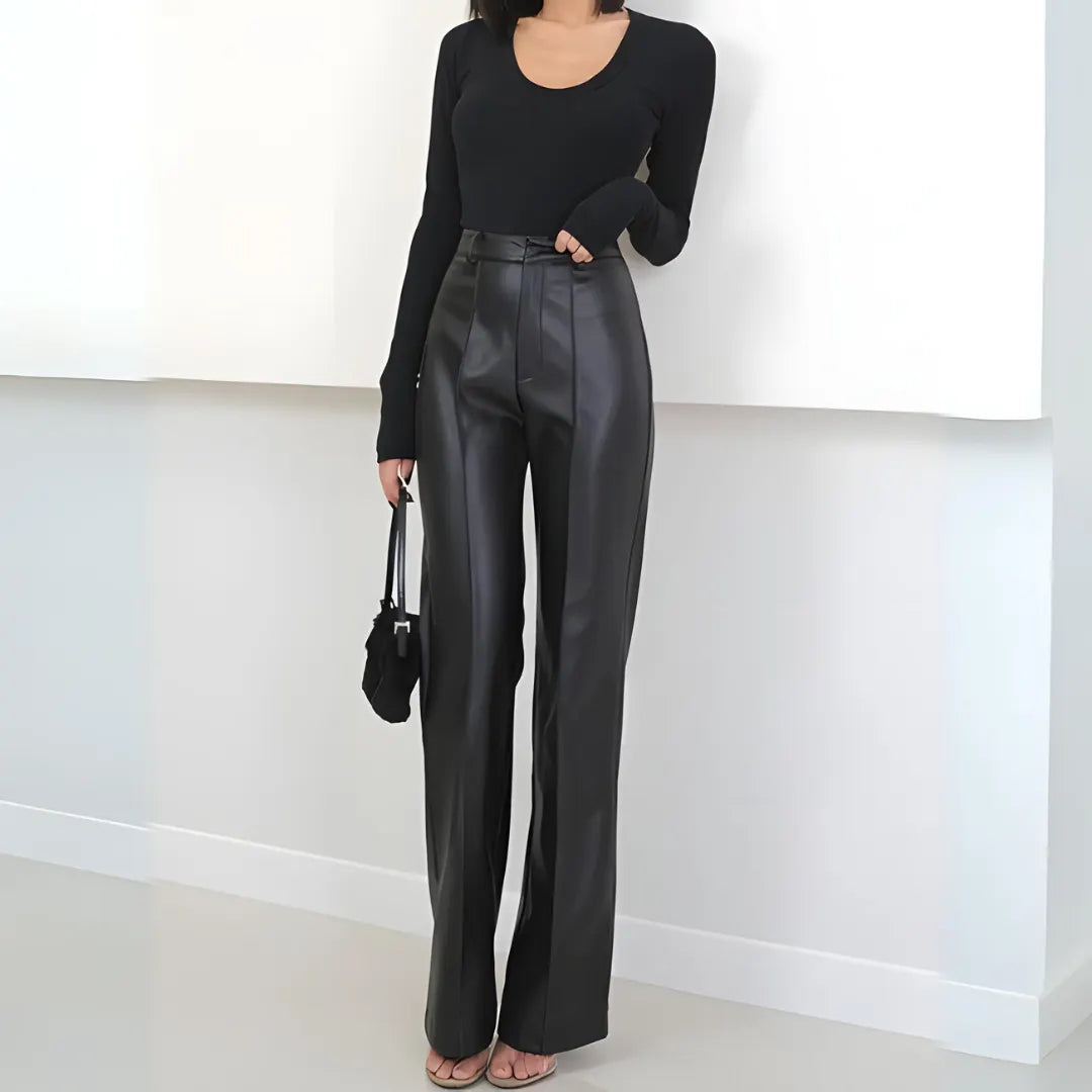 Elegante Leren Broek Voor Dames Met Hoge Taille - Flatterend & Stijlvol