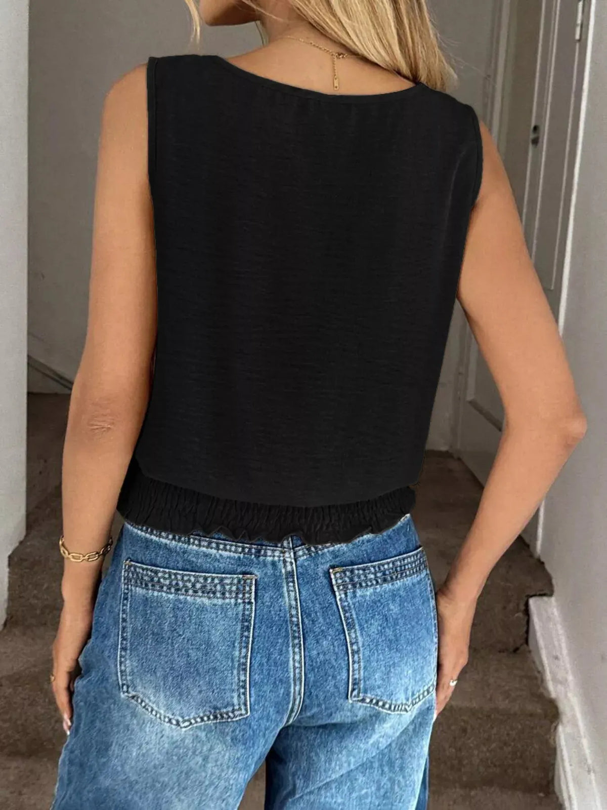 Smocked Round Neck Tank