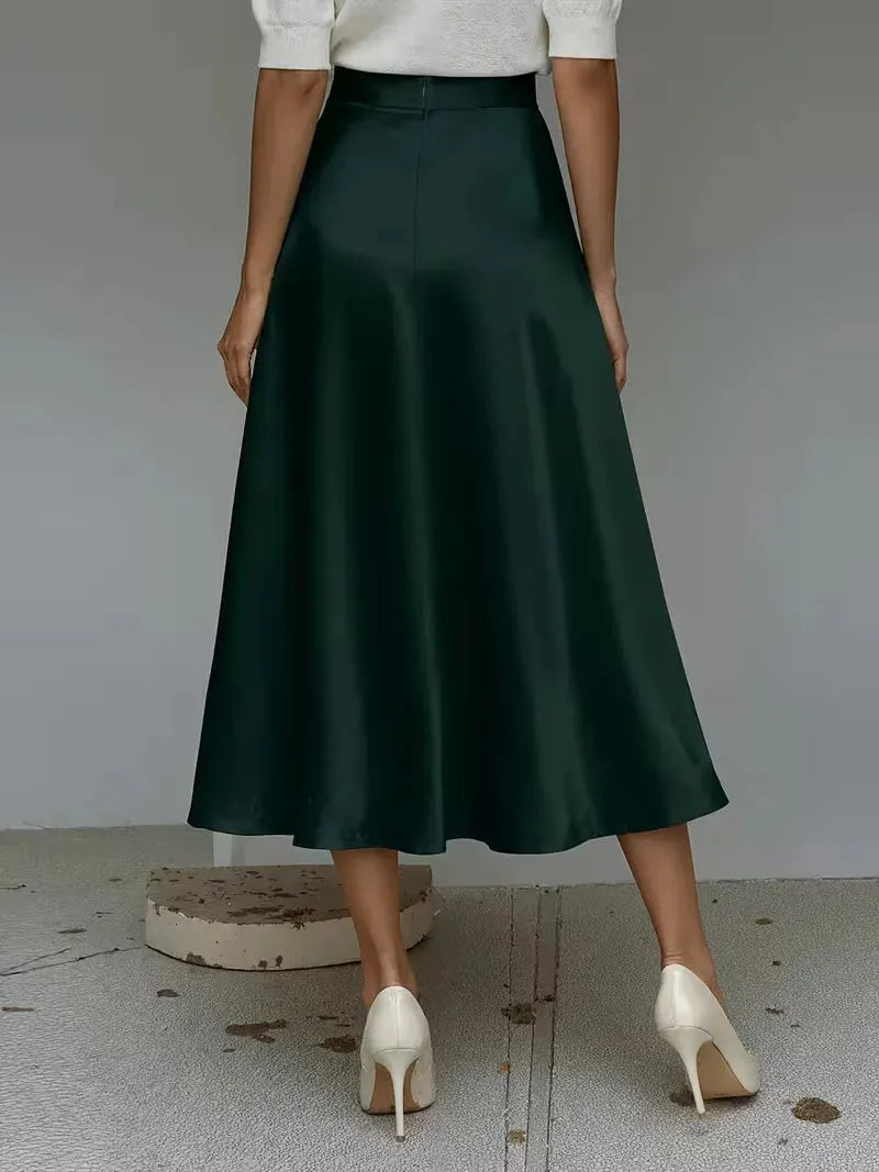 Satin Skirt for Women with High Waist and Midi Length