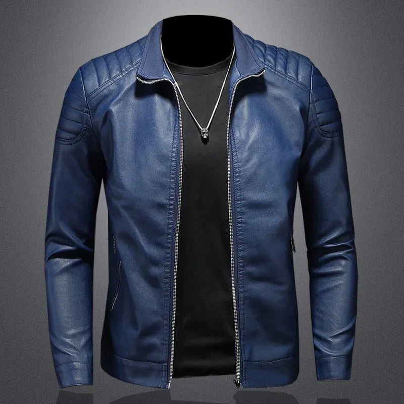 Herren-Motorradjacke aus Leder mit winddichtem Design