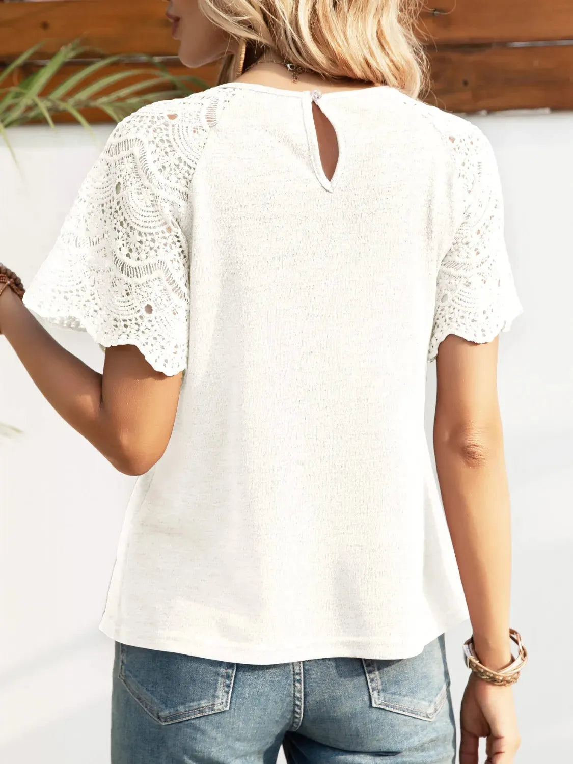 Round Neck Short Sleeve Crochet Top