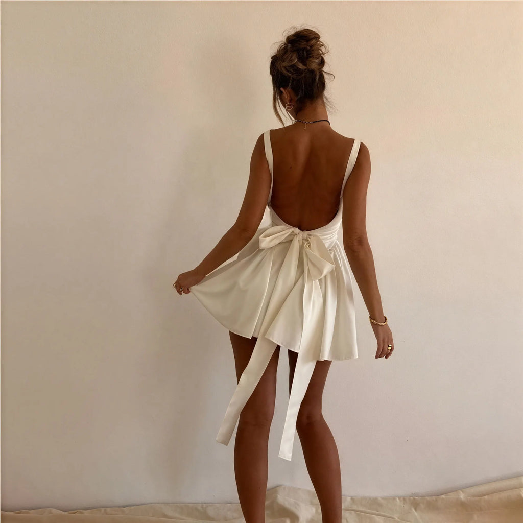 Weißes A-Linien Kleid – Ärmelloser Carré-Ausschnitt