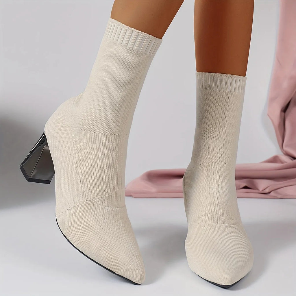 Elegante Strick-Ankle Boots mit Absatz