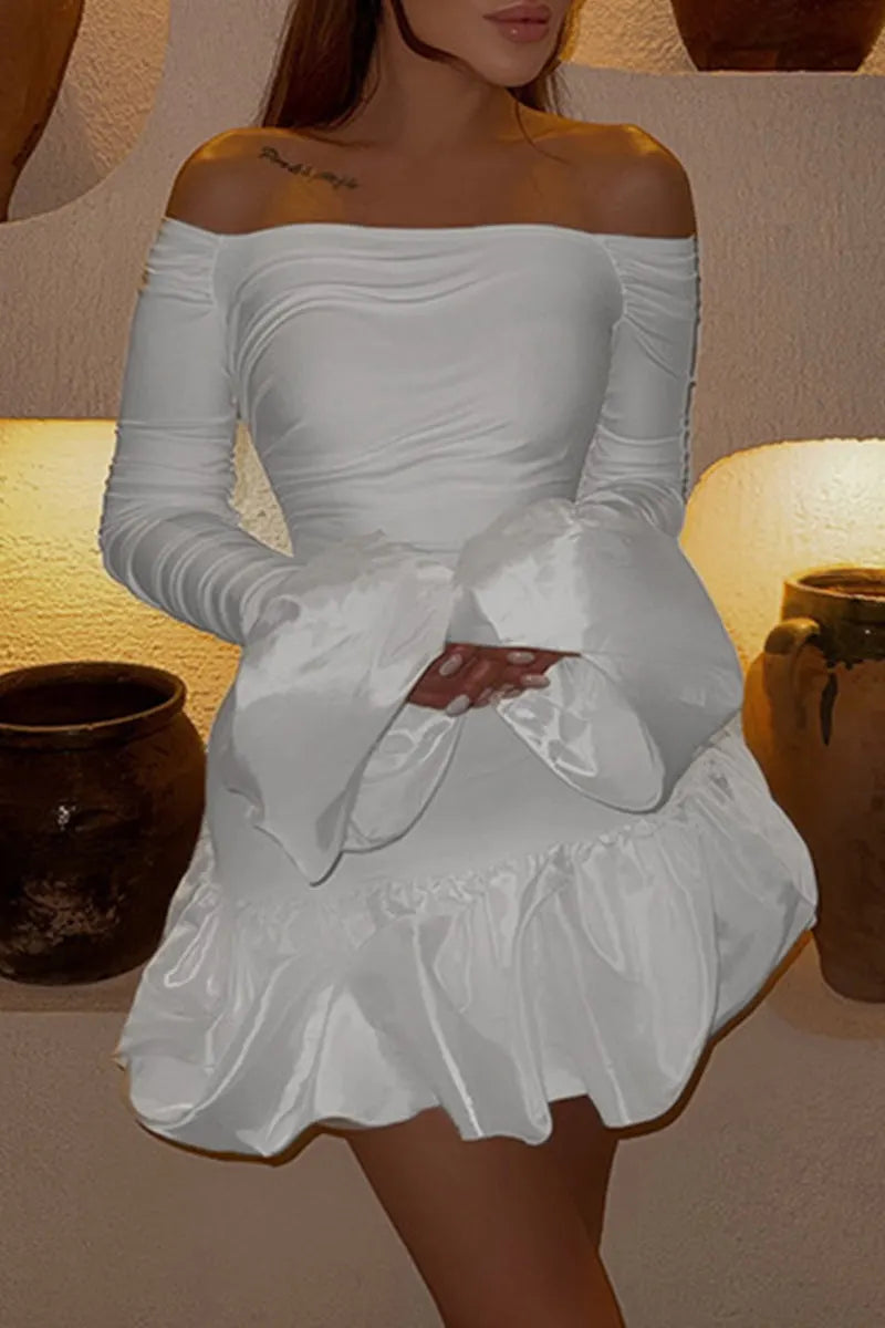 Sexy Solid Color Ruched Off Shoulder A Line Dresses