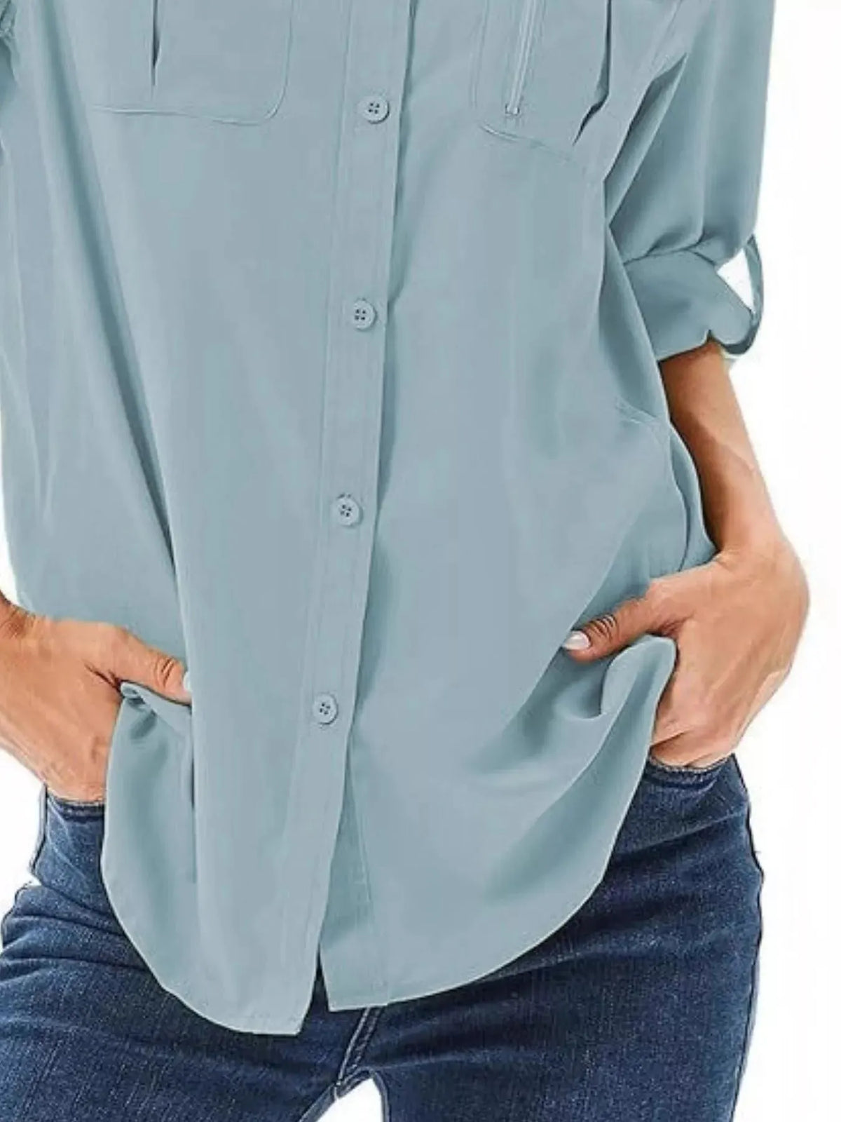 Full Size Roll-Up Sleeve Button Up Shirt Plus Size