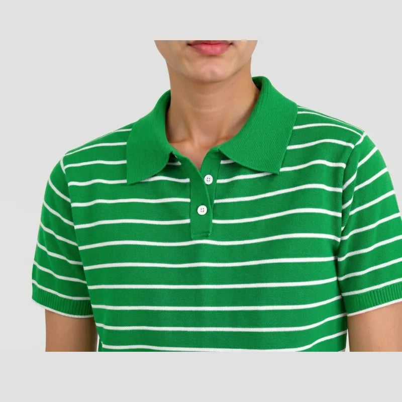 Trendy Green Striped Polo for Women