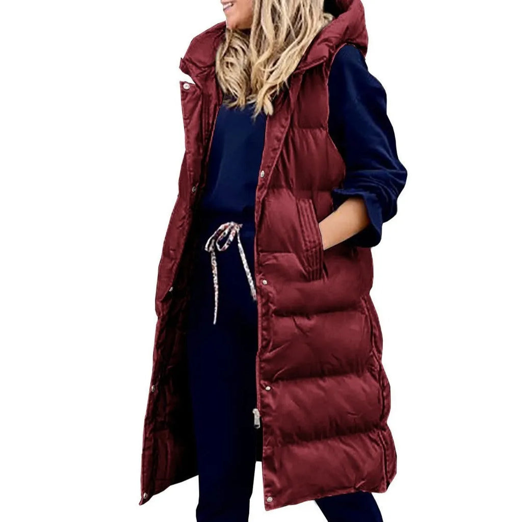 Kapuze Lange Weste Lässig Mode Einreihig Jacke