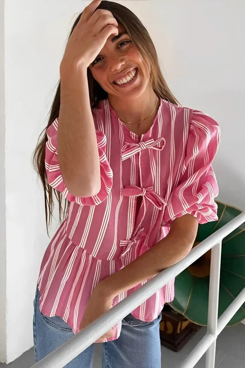 Rosa Gestreifte Bluse mit Schleifendetails
