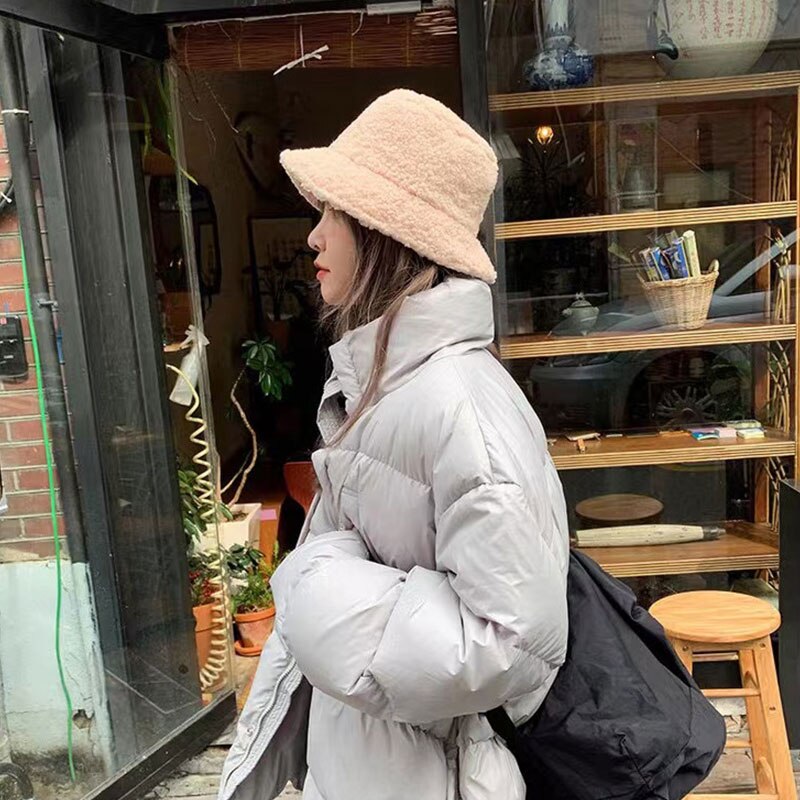 Damen-Lammwoll-Bucket-Hut Warme Outdoor-Panama-MÃ¼tze fÃ¼r Frauen