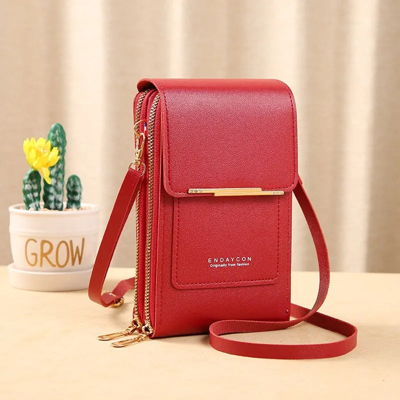 Leder Smartphone Clutch Damen Handtasche mit Touchscreen-Fenster