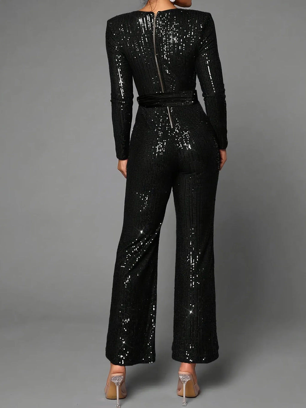 Milia | Luxury Sequin Jumpsuit with Deep V-Neck