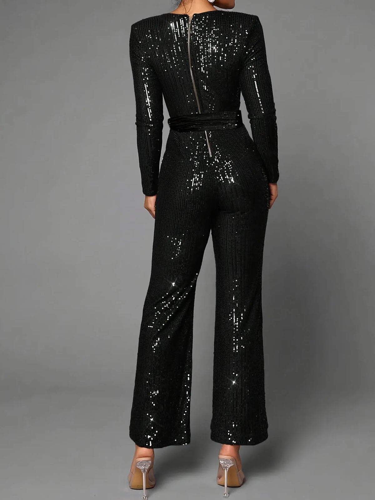 Milia | Luxury Sequin Jumpsuit with Deep V-Neck