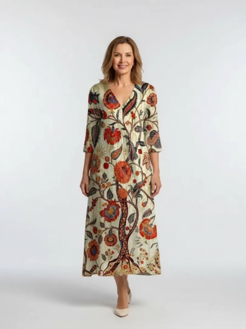 Corisande | V Neck Long Sleeve Floral Midi Dress
