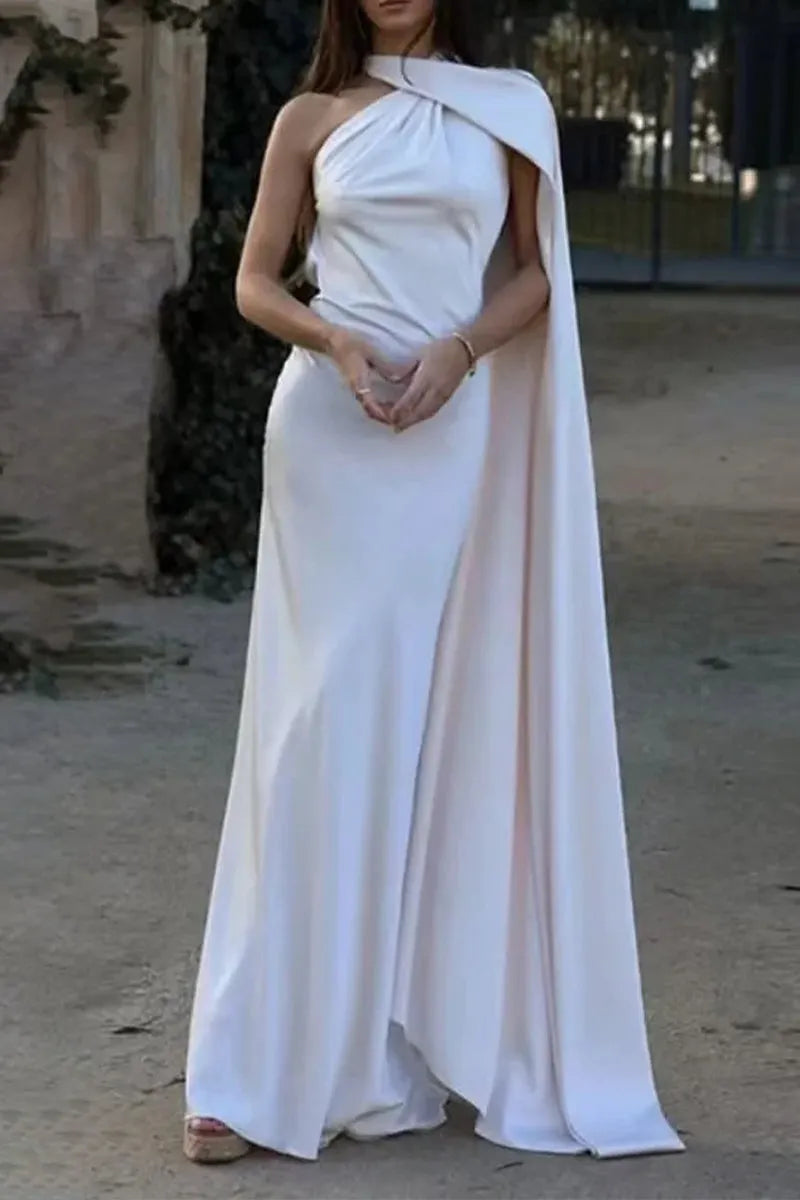Sexy Solid Color Irregular Halter Evening Dresses