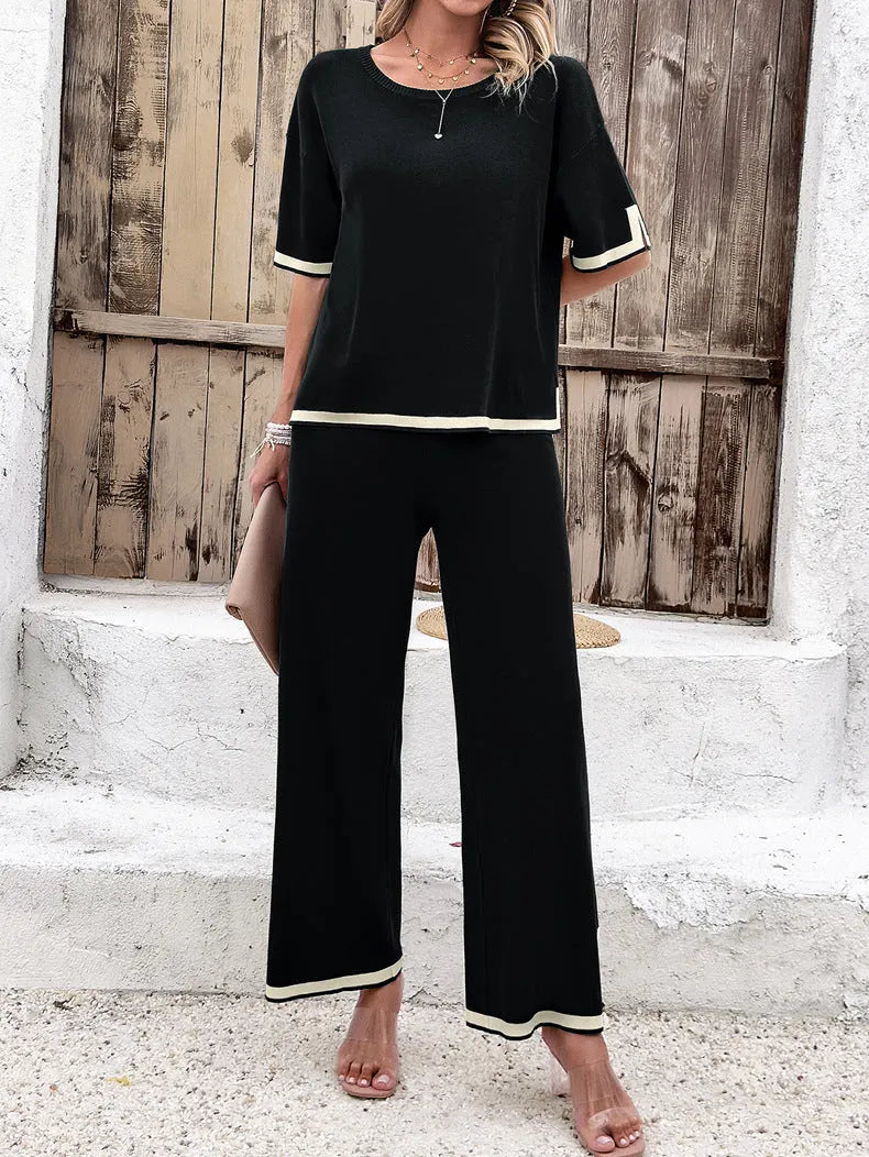 Stylish Women's Loungewear Set with Wide Pants and Split